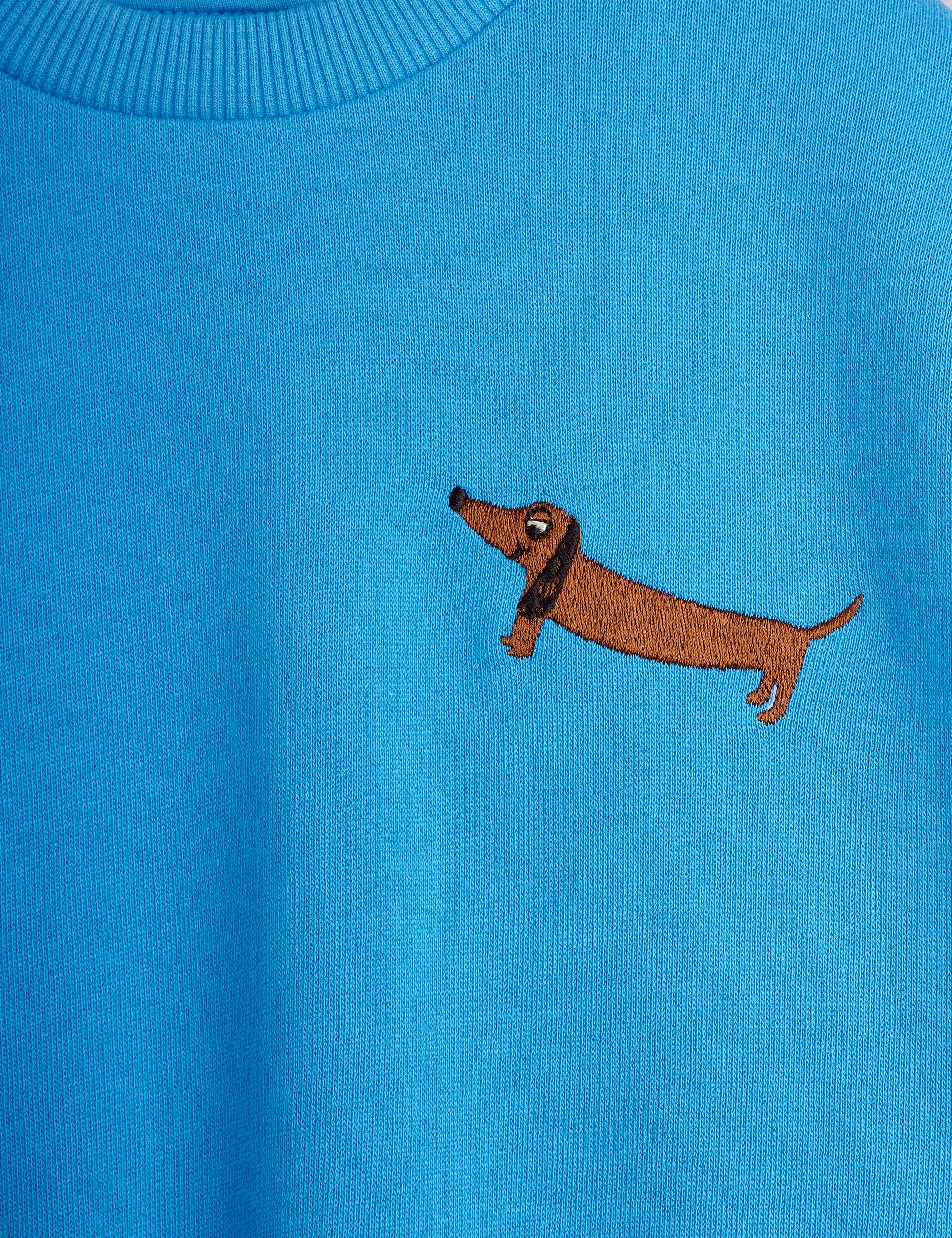 Sweat bleu motif chien brodé