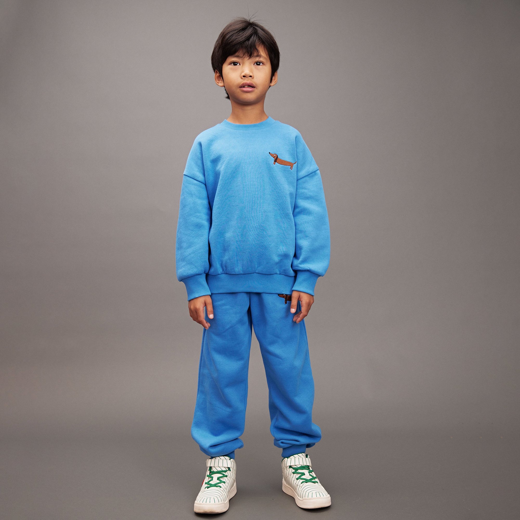 Sweat bleu motif chien brodé