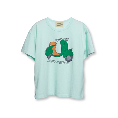 vêtements durables enfants wander wonder t-shirt scooter vert