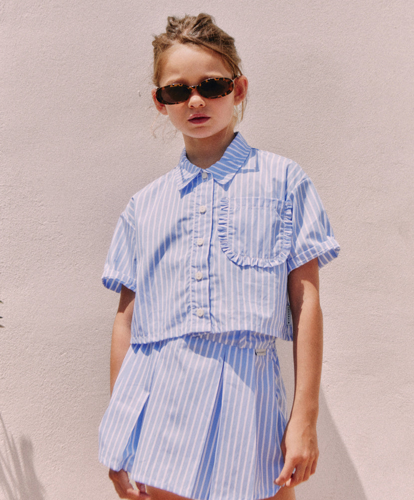 Jupe Sia en Popeline Rayures Écru/Bleu