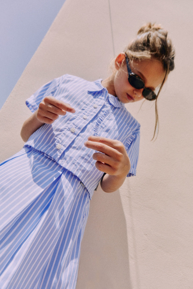 Jupe Sia en Popeline Rayures Écru/Bleu