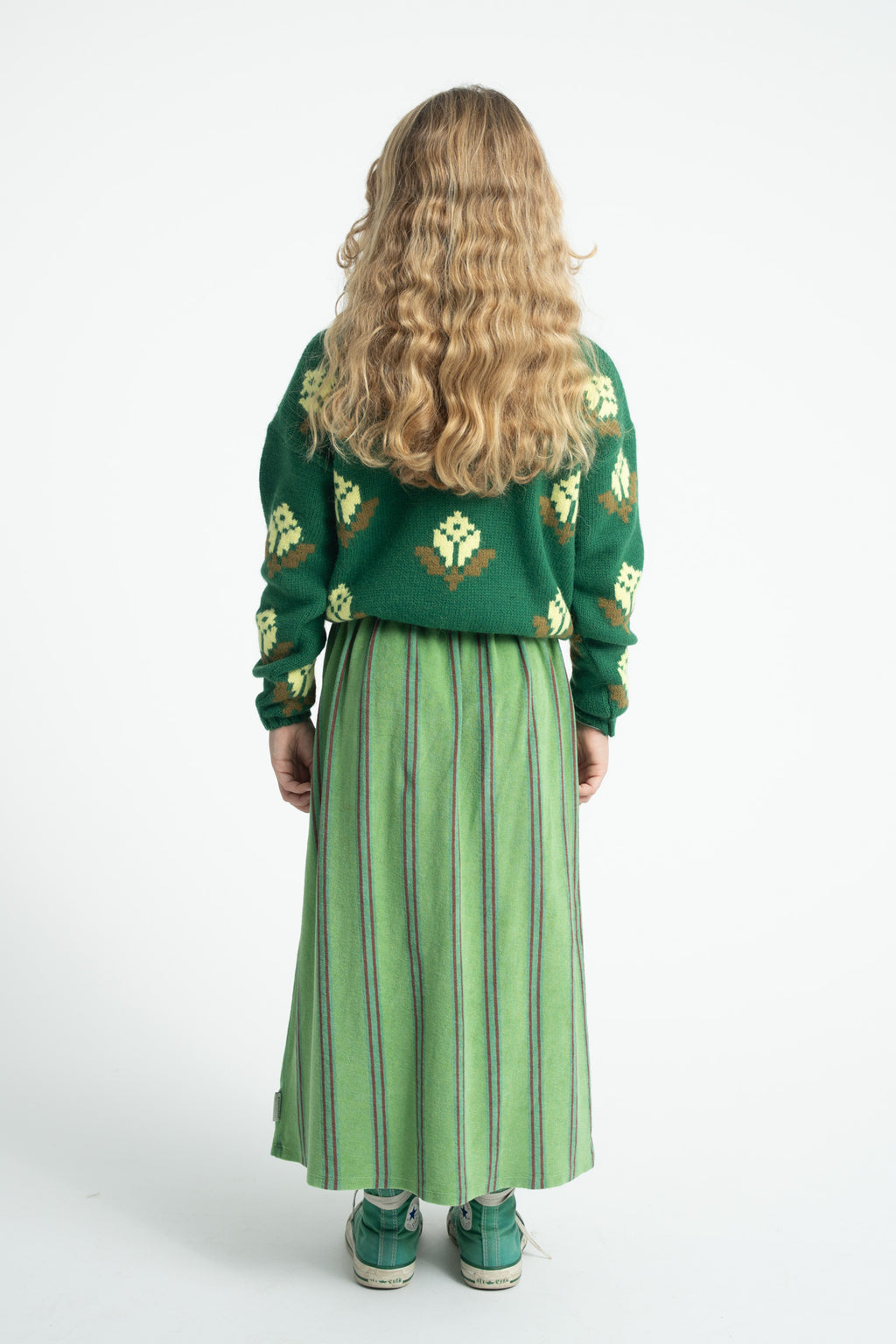 Pull Jacquard Vert Fleuri PIUPIUCHICK look dos
