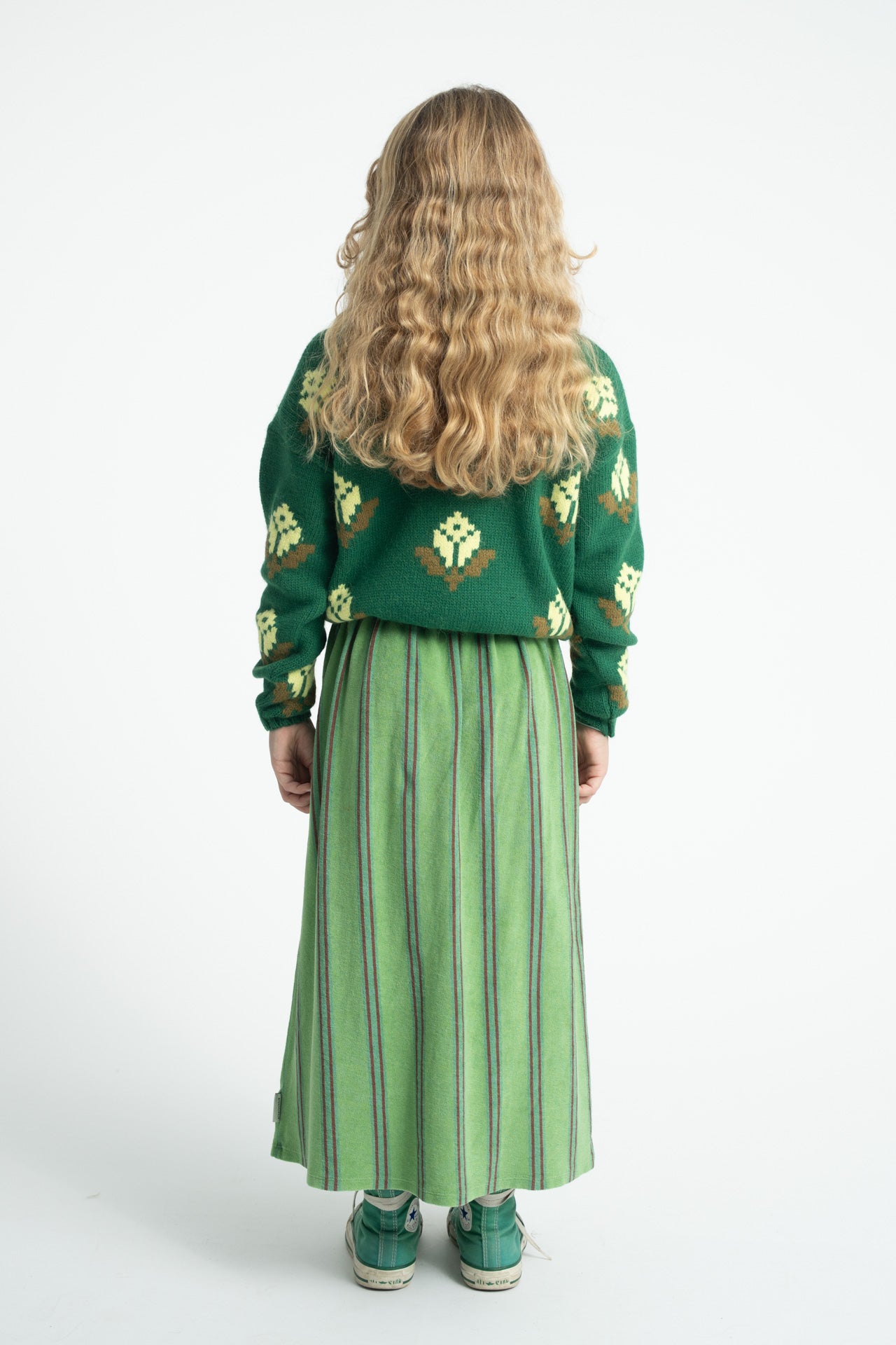 Pull Jacquard Vert Fleuri PIUPIUCHICK look dos