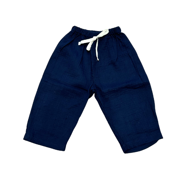 Navy muslin baby trousers