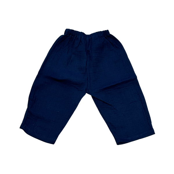 Navy muslin baby trousers