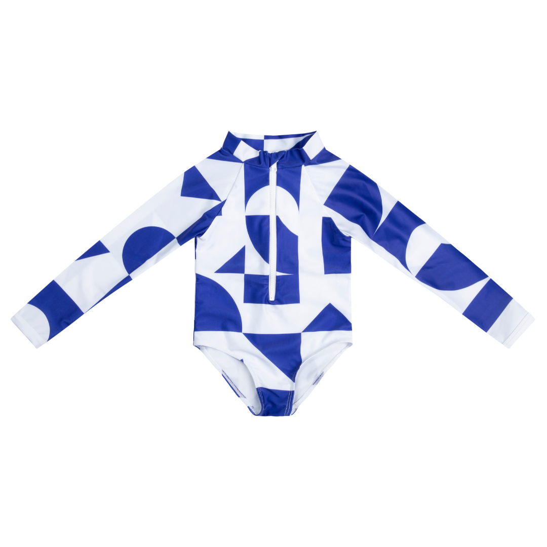 Palombaggia one piece Blue/White Geometric print UPF 50+
