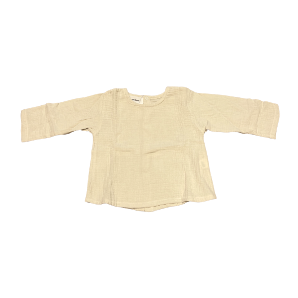Long-sleeved beige baby muslin T-shirt
