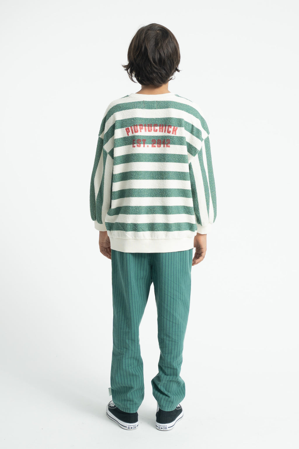 Sweat Écru Rayures Vertes PIUPIUCHICK look dos