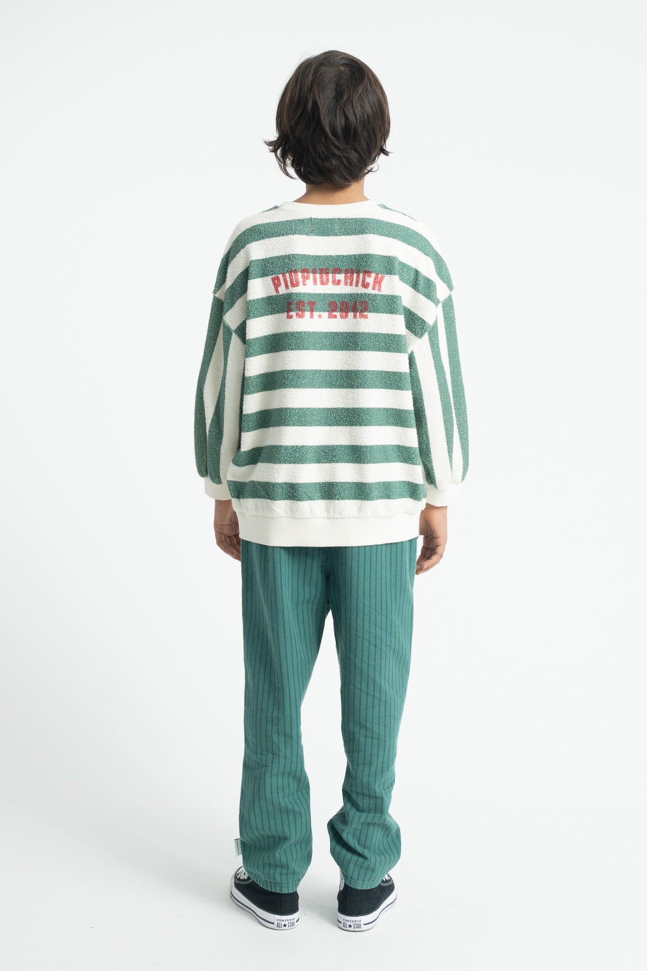 Sweat Écru Rayures Vertes PIUPIUCHICK look dos