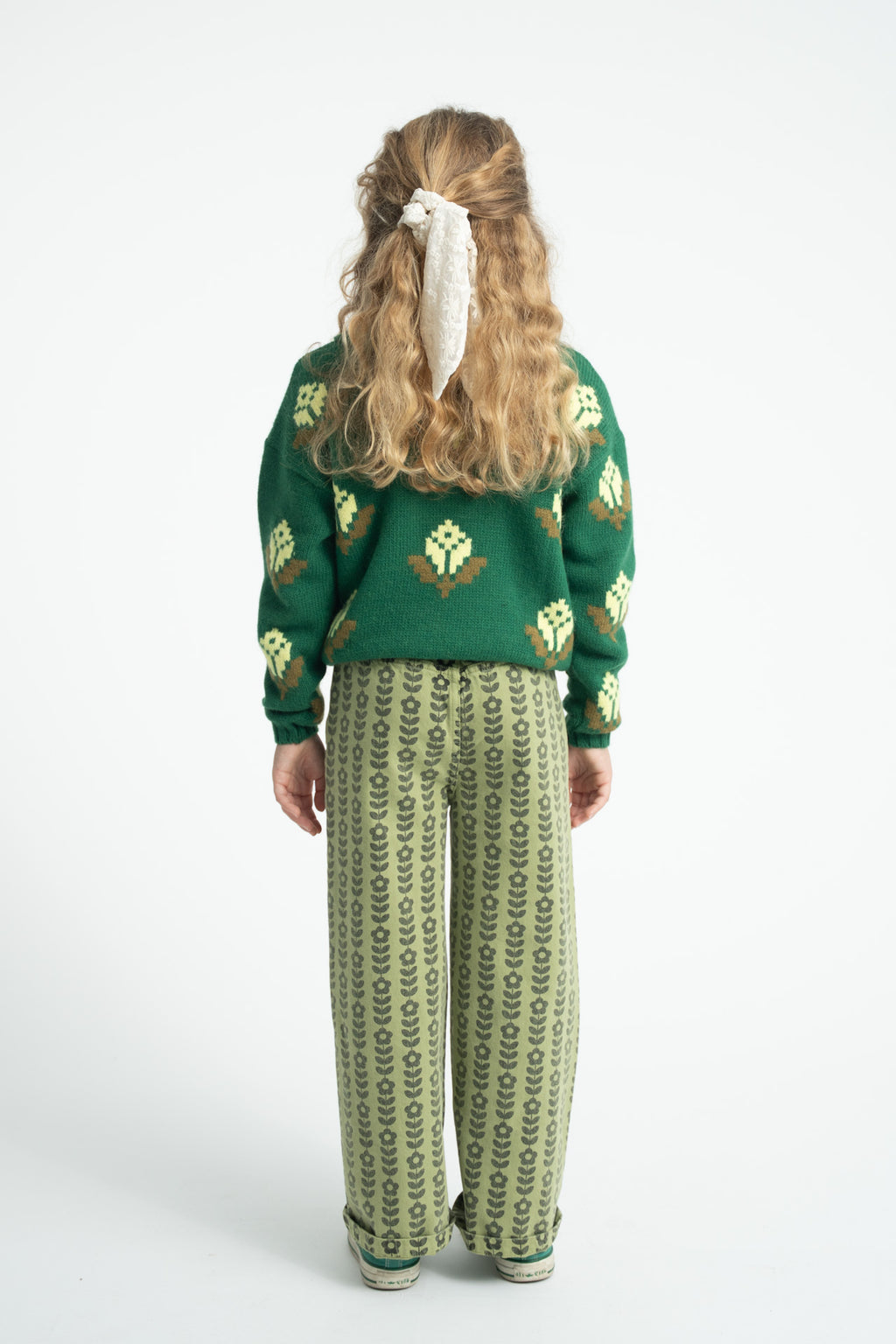 Pull Jacquard Vert Fleuri PIUPIUCHICK look dos