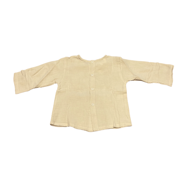 Long-sleeved beige baby muslin T-shirt