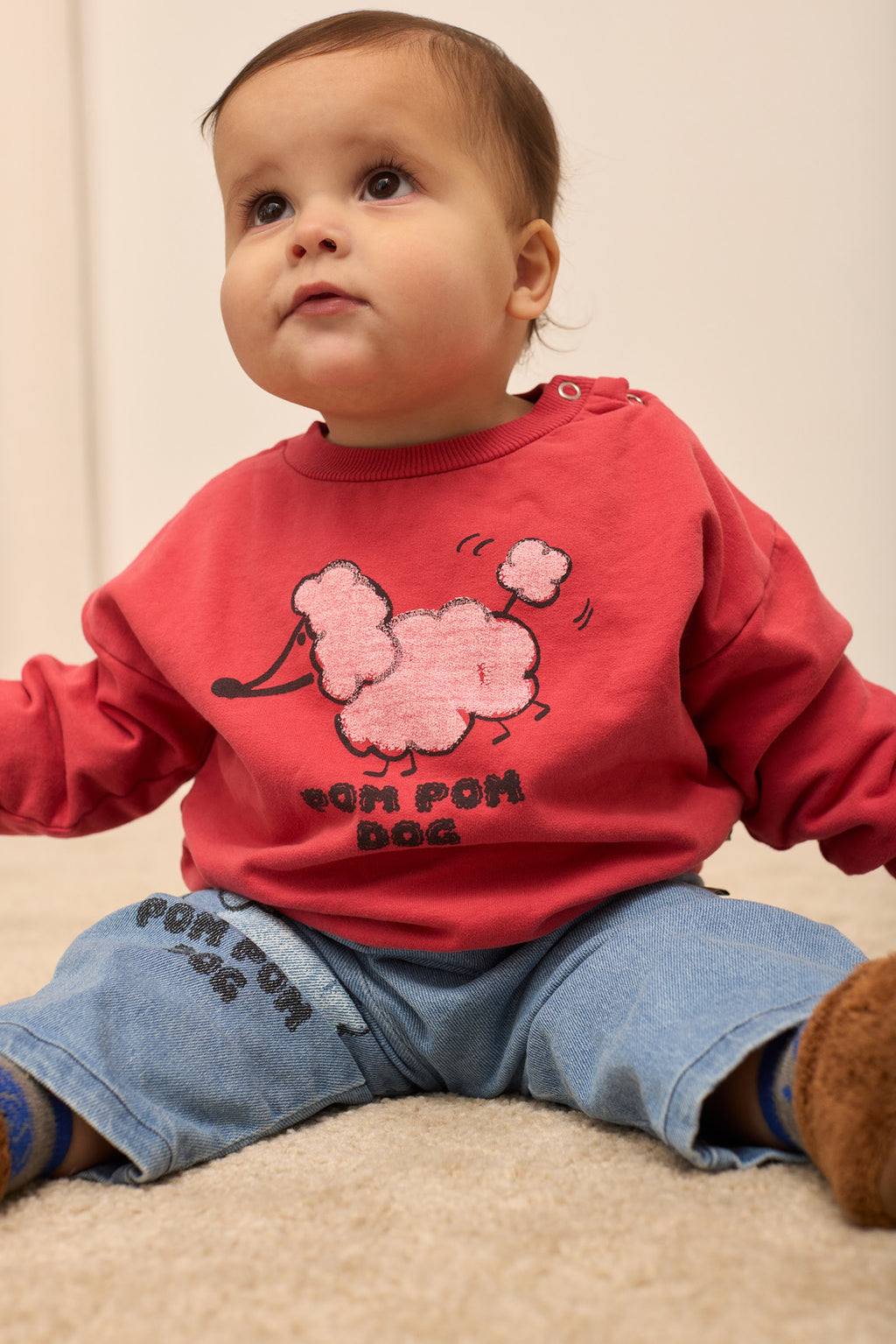 Weekend House Kids Jean bébé Pom Pom Dog Bleu porté - look