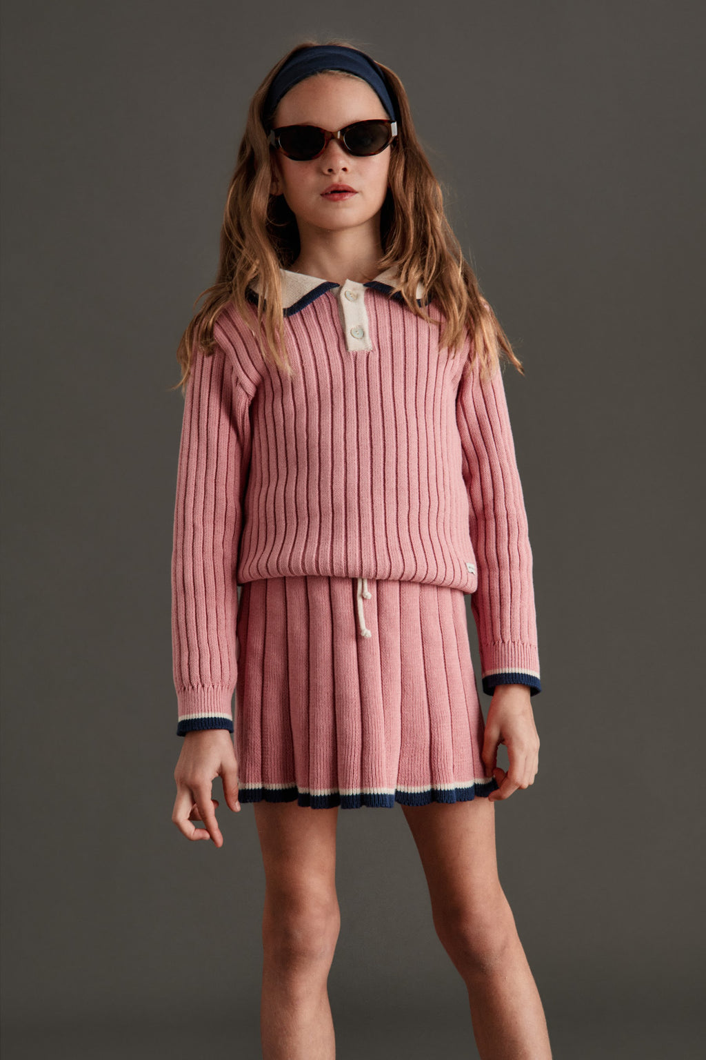 Pull MIPOUNET rose col polo porté enfant — Little Dudes