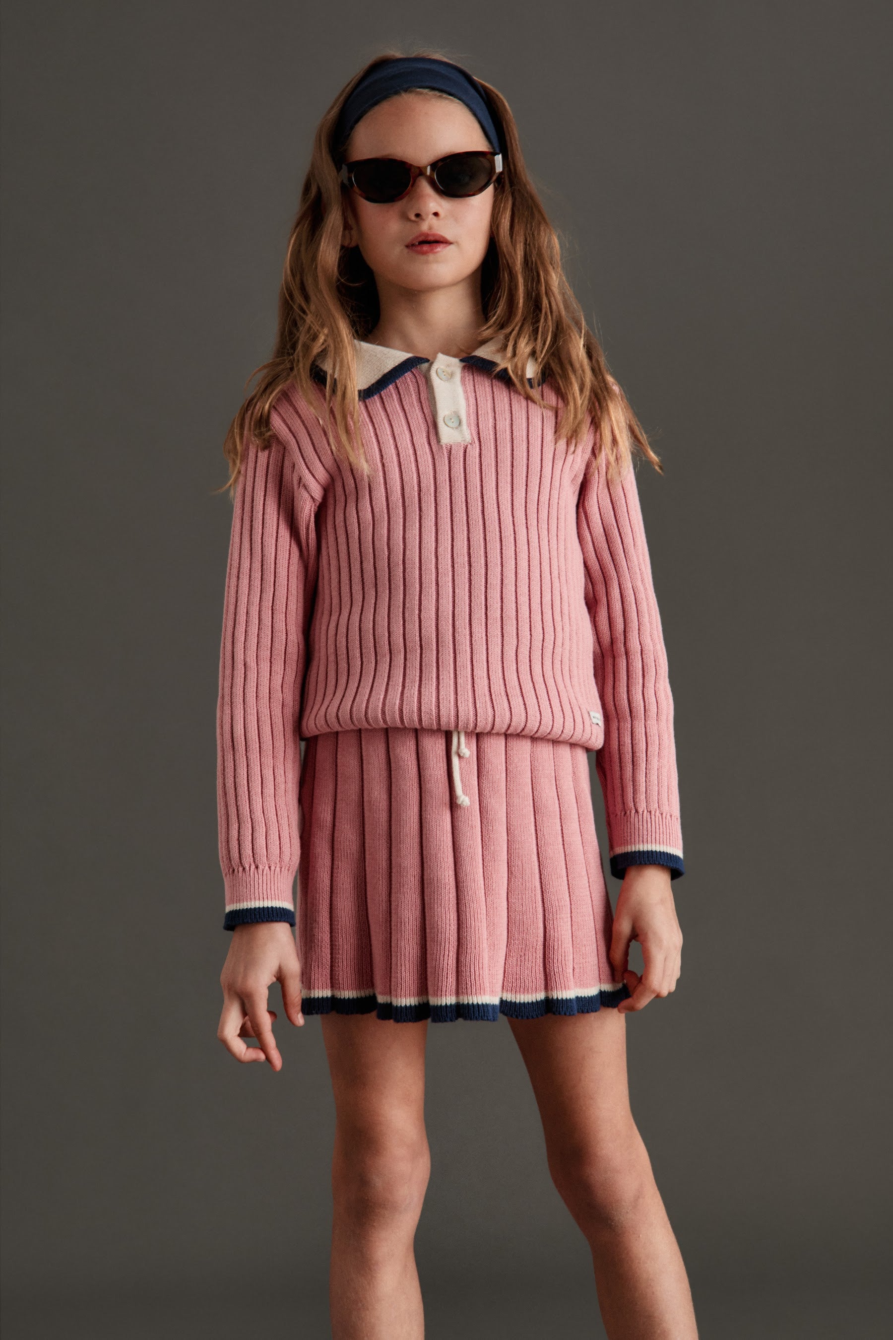 Pull MIPOUNET rose col polo porté enfant — Little Dudes
