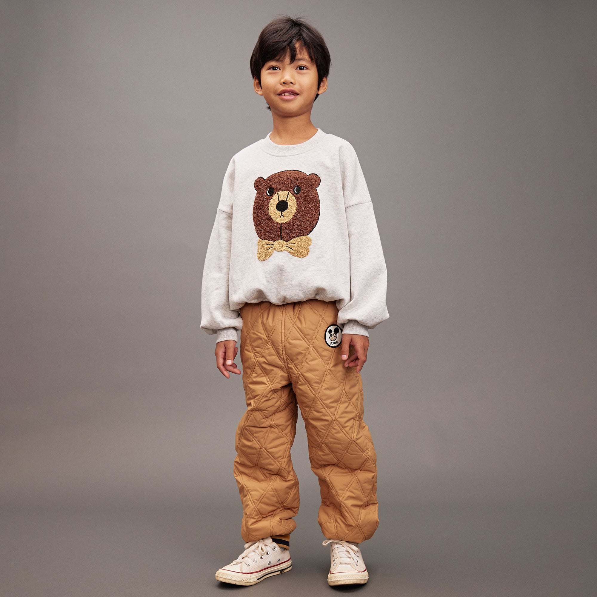 Mini Rodini Kids Grey Sweatshirt with Chenille Bear 