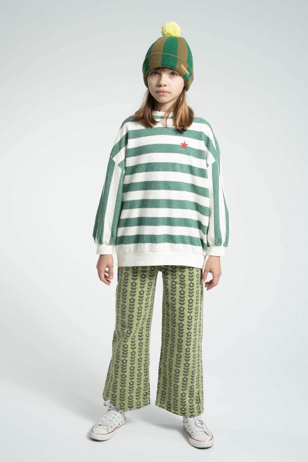 Bonnet Pompon Vert Rayures Vertes PIUPIUCHICK look
