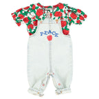Baby Dungarees Washed Light Blue Denim with "PEACE" Print