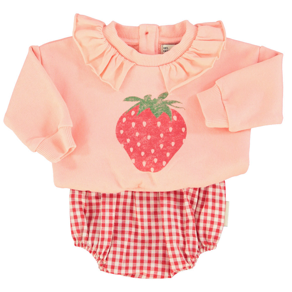 Baby Sweatshirt with Collar Light Pink with Strawberry Print