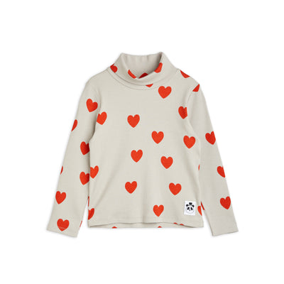 T-shirt col roulé enfant Col roulé gris imprimé cœurs Mini Rodini