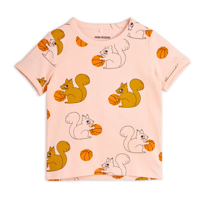 vetements durables enfants mini rodini T-shirt rose écureuils