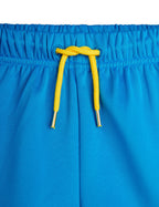 Blue shorts with yellow strip