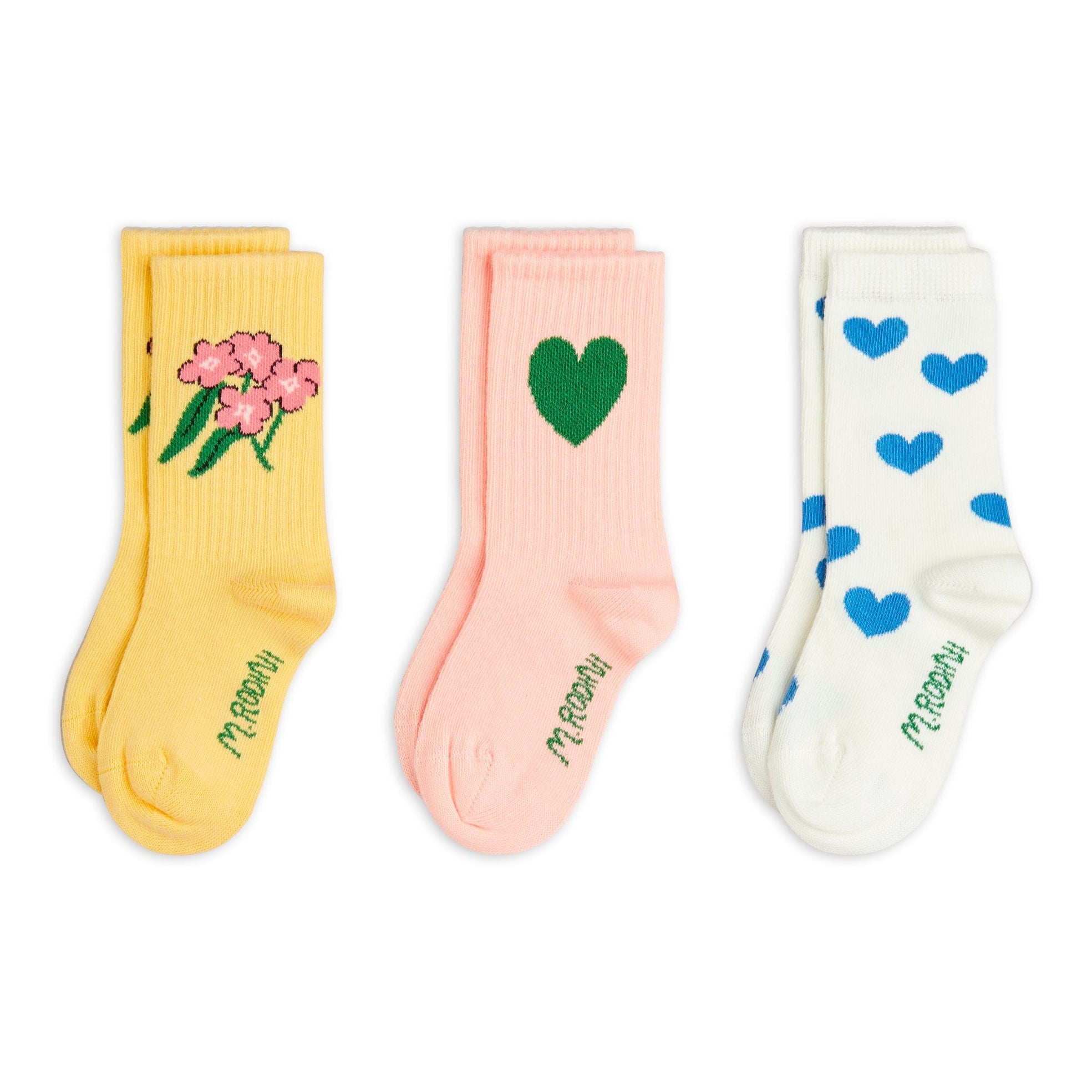 Mini Rodini Kids 3-Pack Alpine Flowers and Hearts Socks 