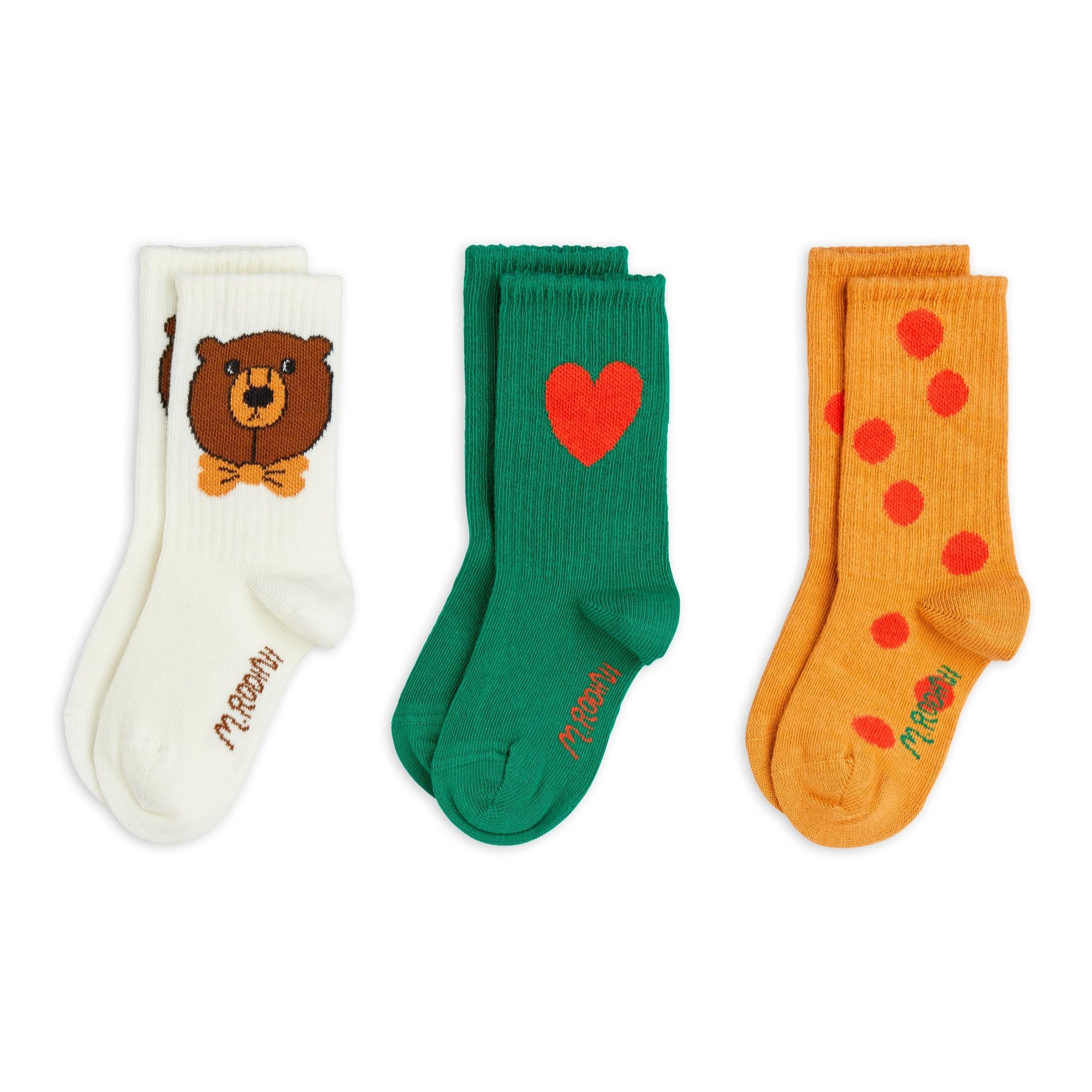 Mini Rodini Kids 3-Pack Bear and Heart Socks