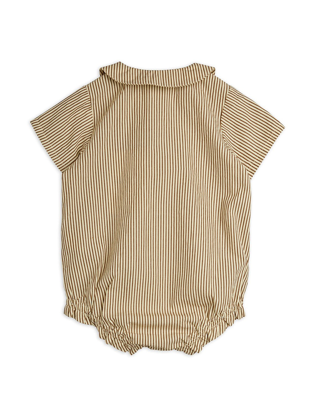 Brown striped baby bodysuit with collar and strawberry embroidery