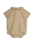 Brown striped baby bodysuit with collar and strawberry embroidery