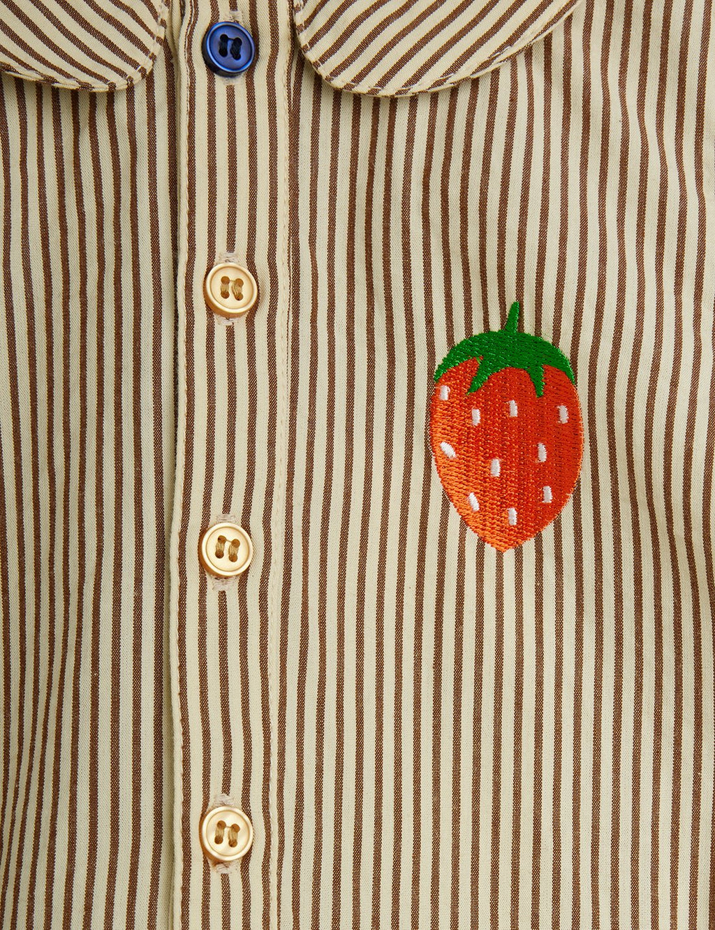 Brown striped baby bodysuit with collar and strawberry embroidery