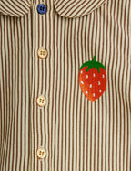 Brown striped baby bodysuit with collar and strawberry embroidery