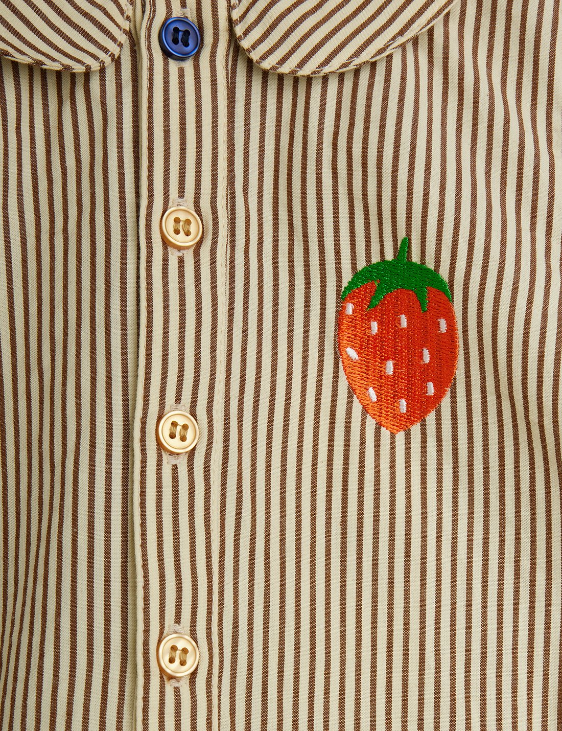 Brown striped baby bodysuit with collar and strawberry embroidery