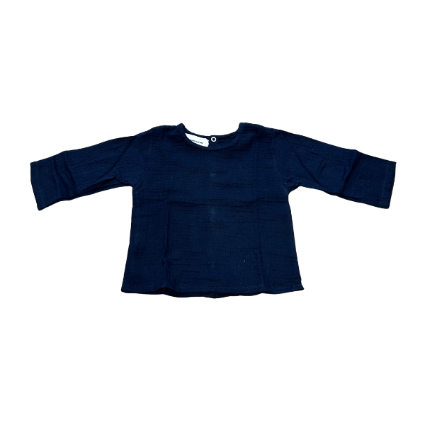 Navy blue muslin long-sleeved baby T-shirt