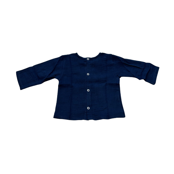 Navy blue muslin long-sleeved baby T-shirt