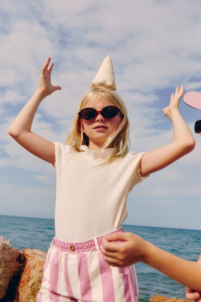 Pantalon Claude Rayures Écru/Rose