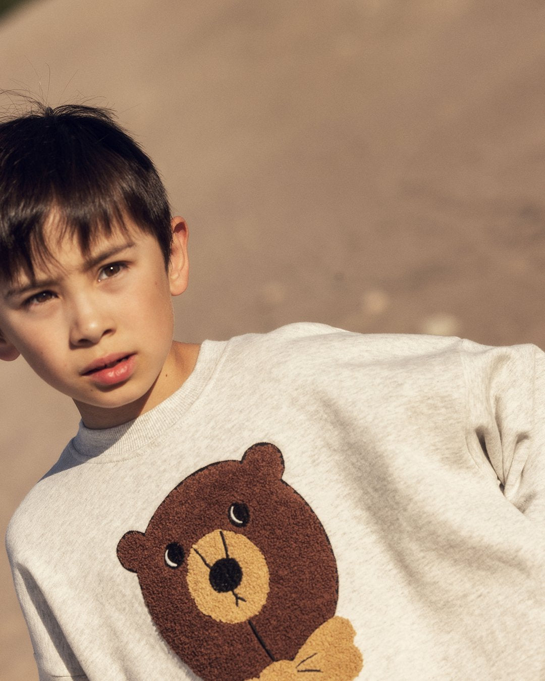 Mini Rodini Kids Grey Sweatshirt with Chenille Bear 