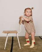 Brown striped baby bodysuit with collar and strawberry embroidery