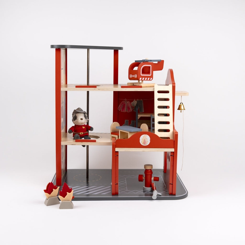 Large fire station with miniature friend