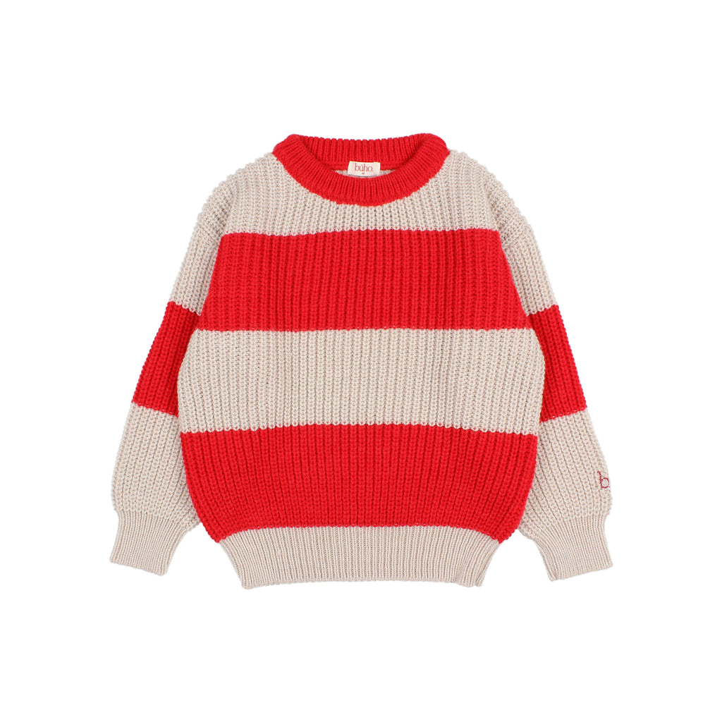 Pull rayé en tricot Rouge
