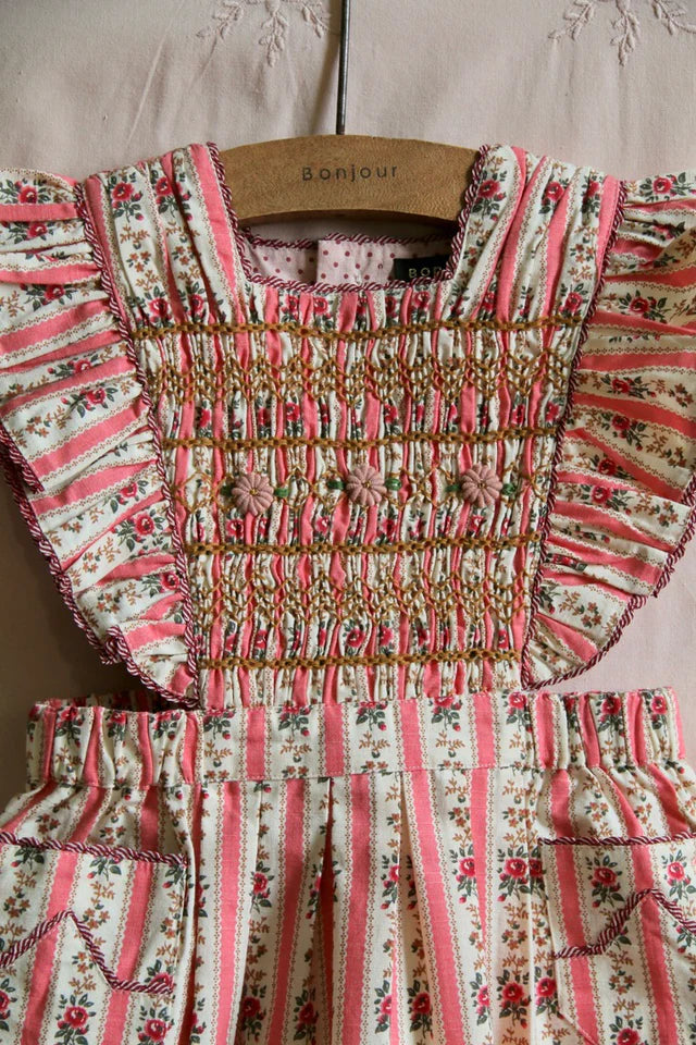 Robe tablier rayure tapisserie rose