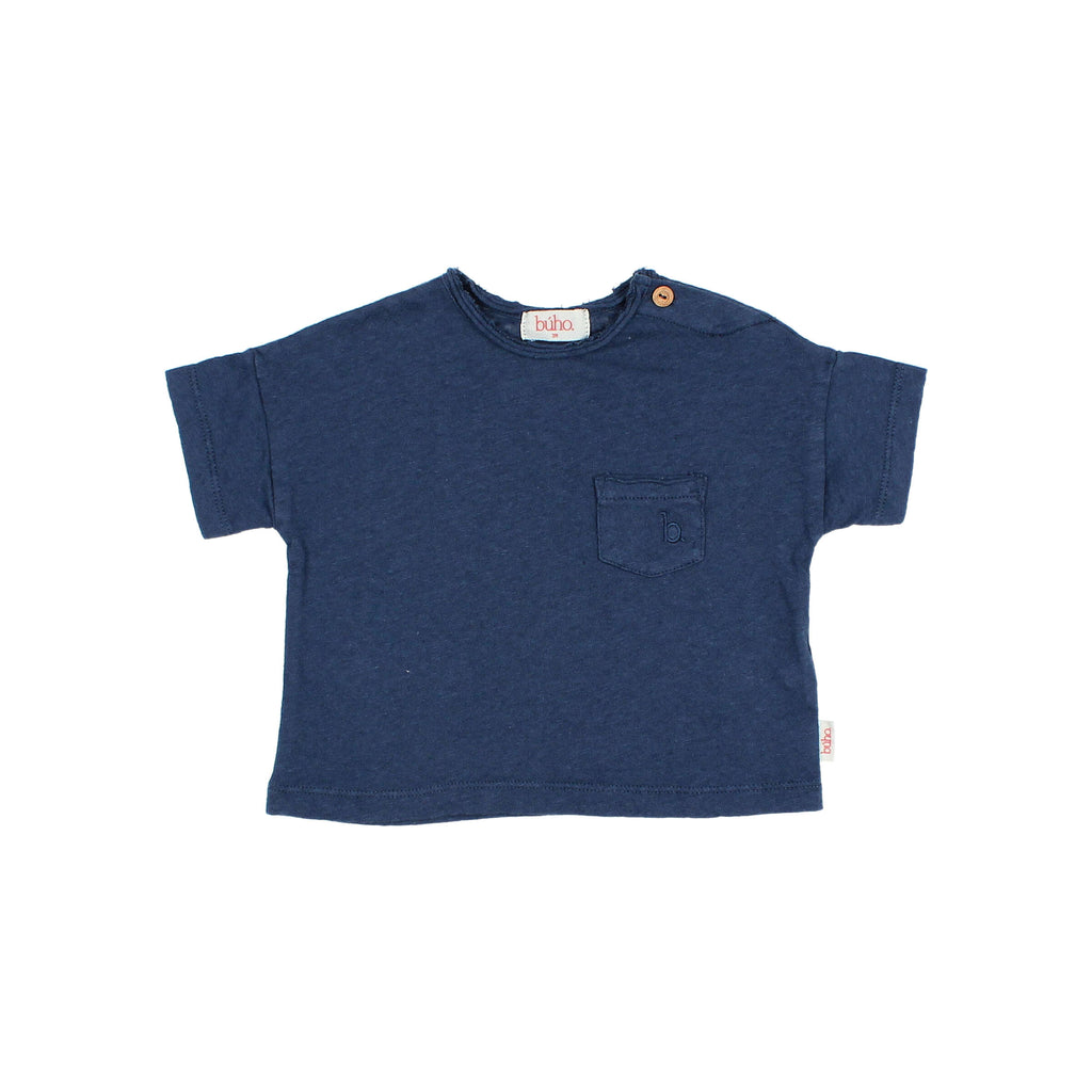 Baby Linen T-shirt with Pocket - Navy Blue