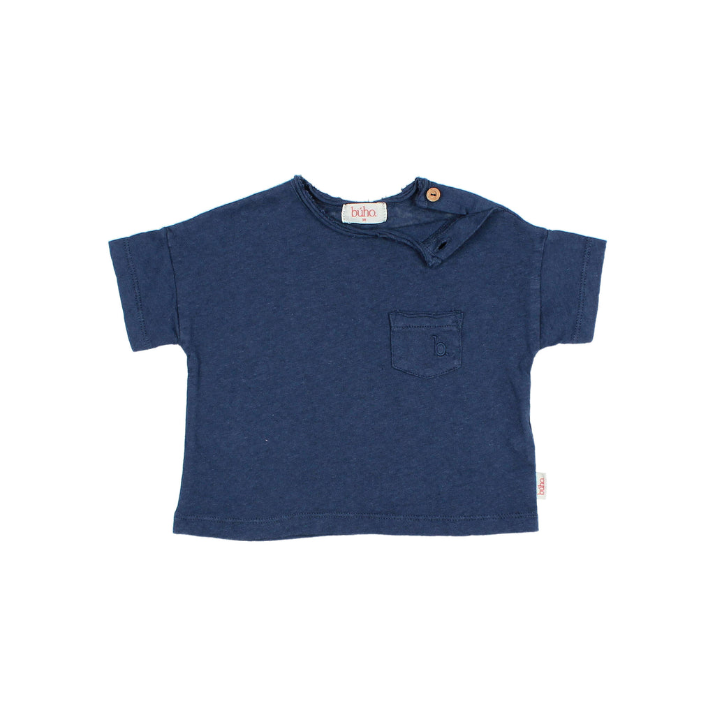 Baby Linen T-shirt with Pocket - Navy Blue