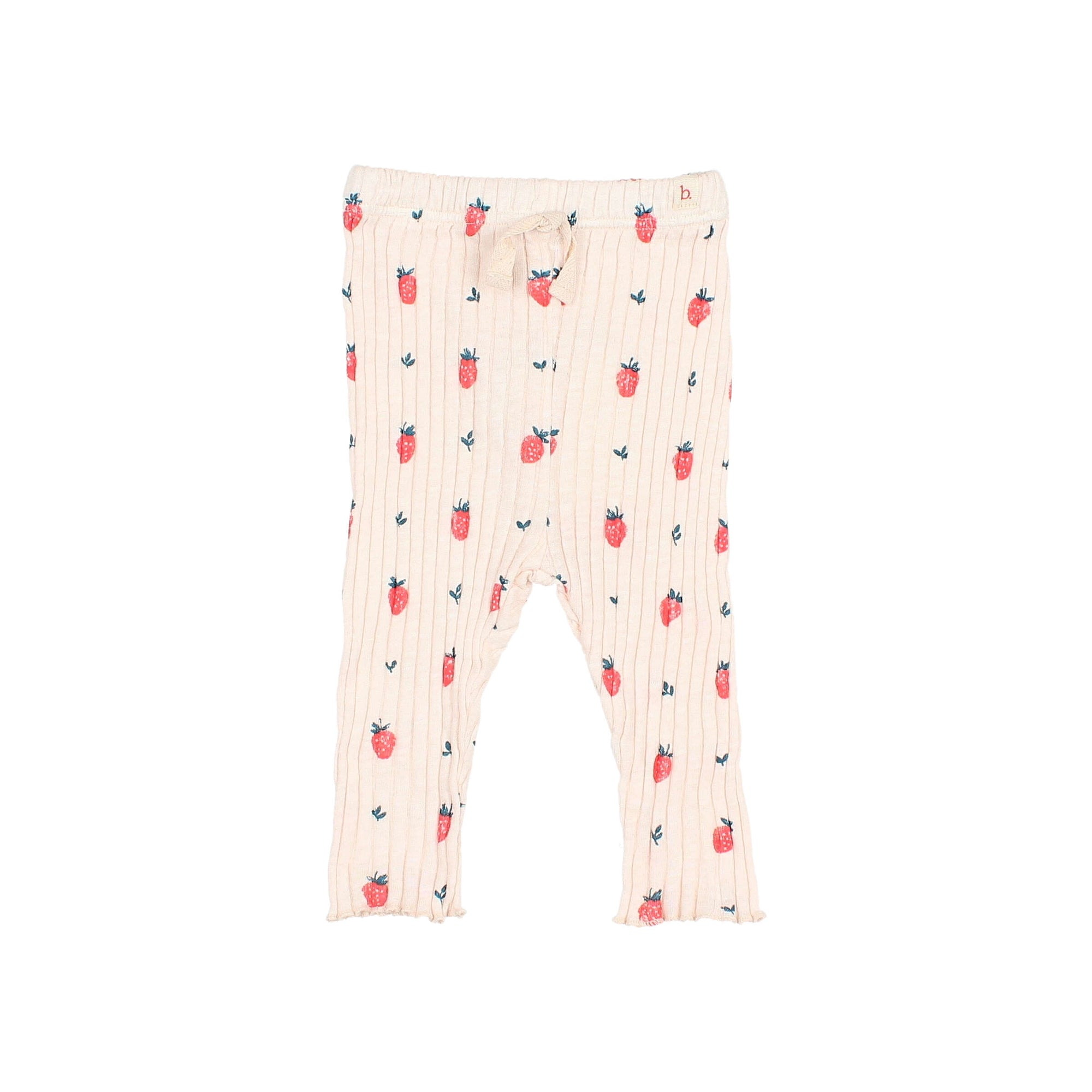 Cream Pink Ribbed Baby Leggings with Strawberry Pattern