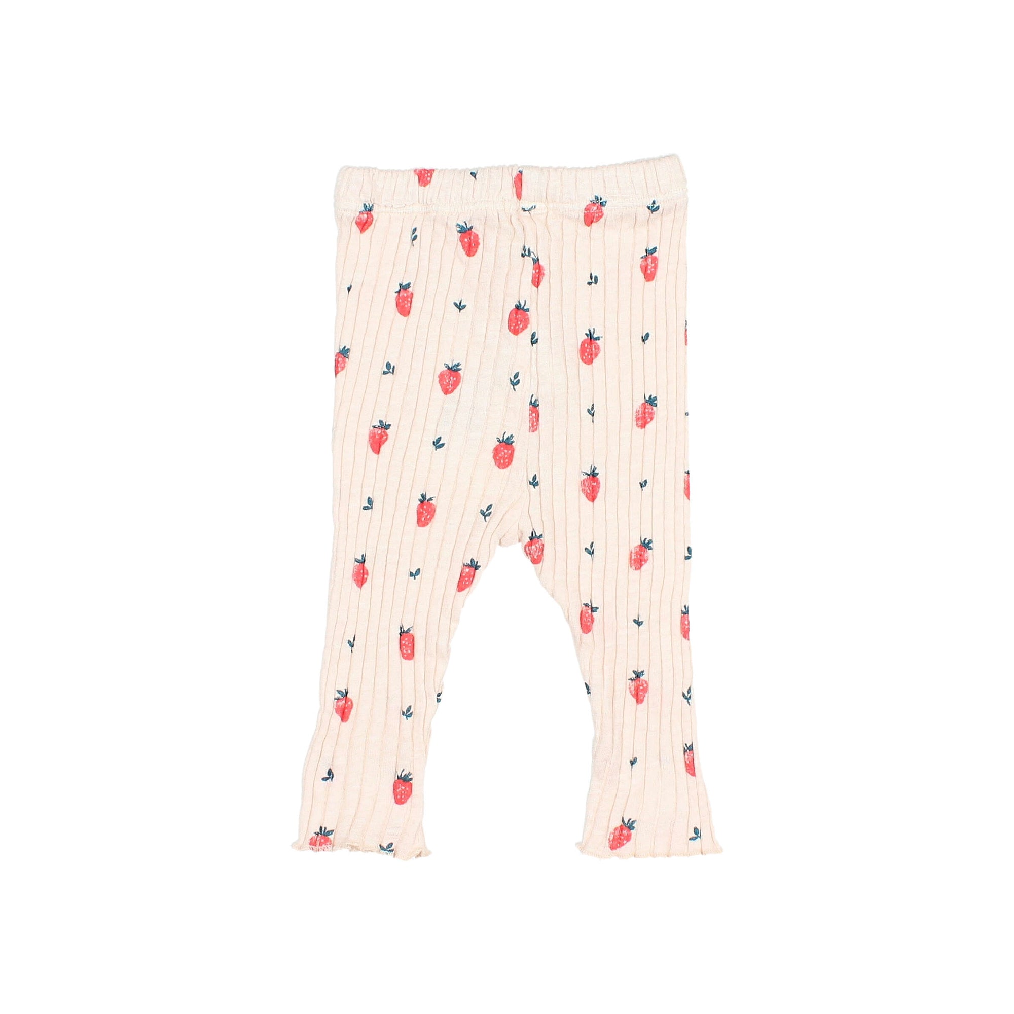 Cream Pink Ribbed Baby Leggings with Strawberry Pattern