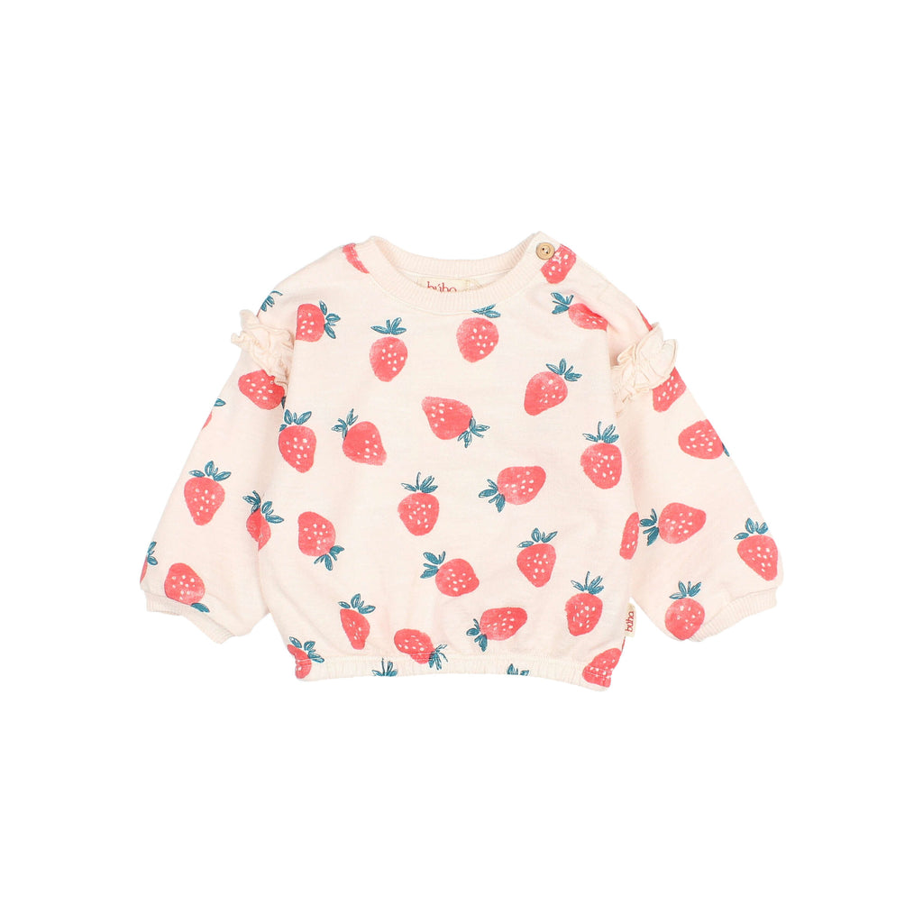 Cream Pink Baby Sweatshirt with Strawberry Pattern