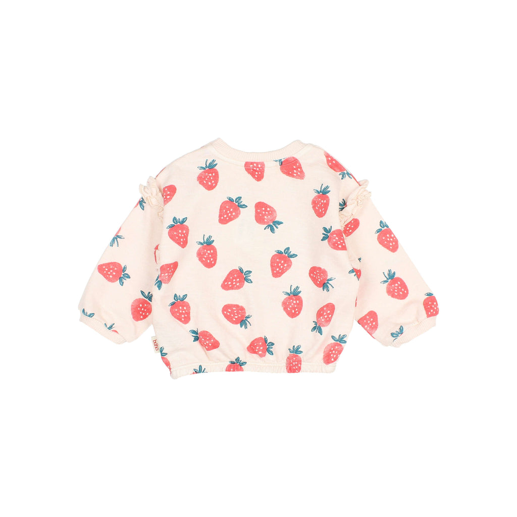 Cream Pink Baby Sweatshirt with Strawberry Pattern