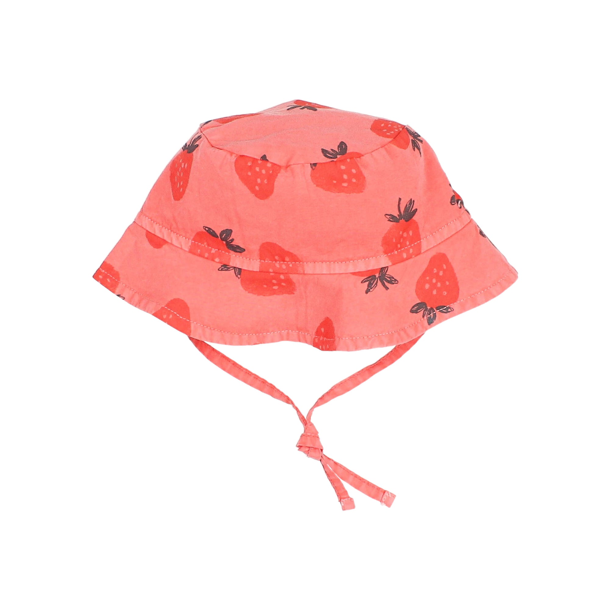 Soft Coral Baby Bucket Hat with Strawberry Pattern
