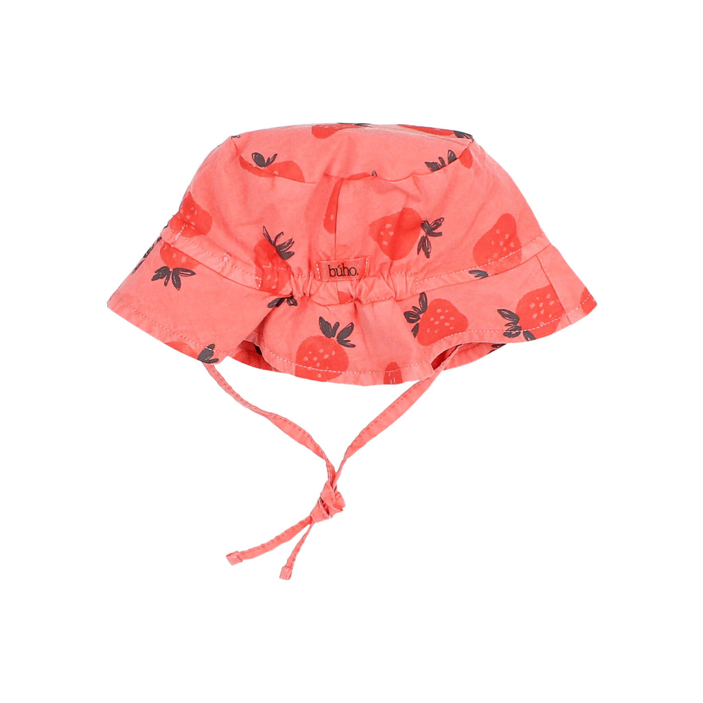 Soft Coral Baby Bucket Hat with Strawberry Pattern