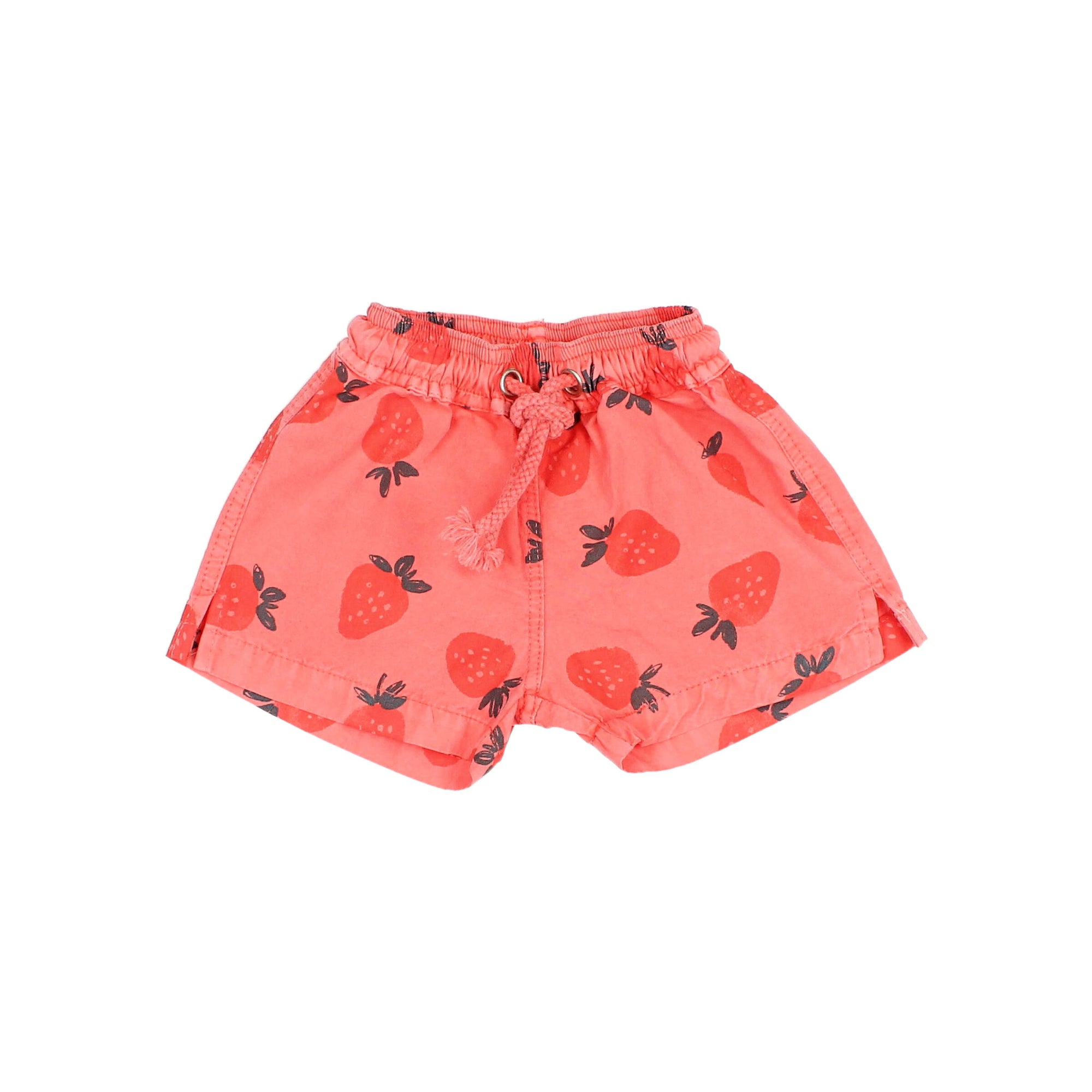 Soft Coral Baby Swim Shorts with Strawberry Pattern