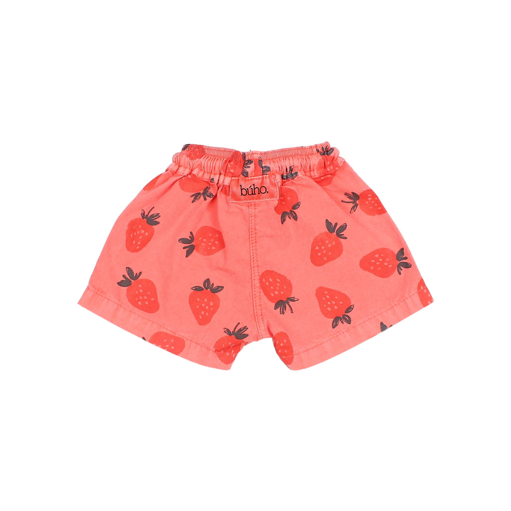 Soft Coral Baby Swim Shorts with Strawberry Pattern